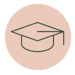 Abbildung eines Mortarboards, eines traditionellen Abschlusshakens, auf hellem, beigefarbenem Hintergrund.