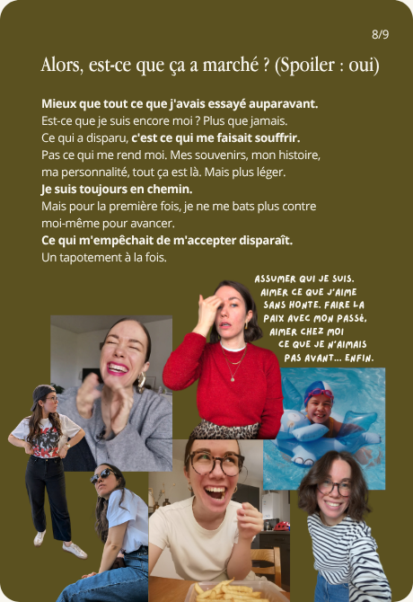 Les résultats. Ne plus se battre contre soi-même pour avancer