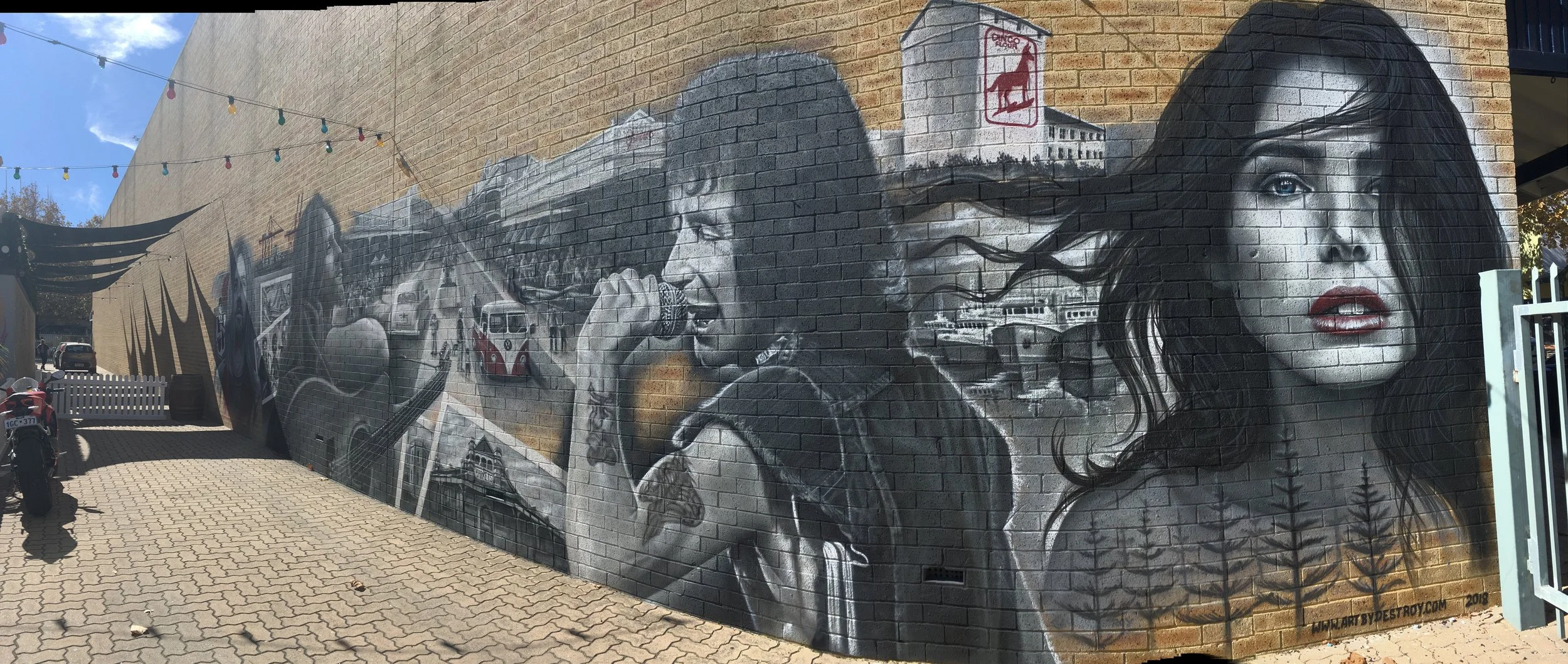 Street art mural on brick wall Fremantle Western Australia near the pub