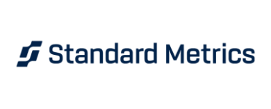 Standard Metrics logo with stylized blue lines and text.