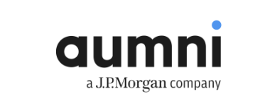 Aumni logo with text "a J.P.Morgan company" and a blue dot above the "i"