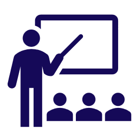 Icon of a person teaching a class with a board