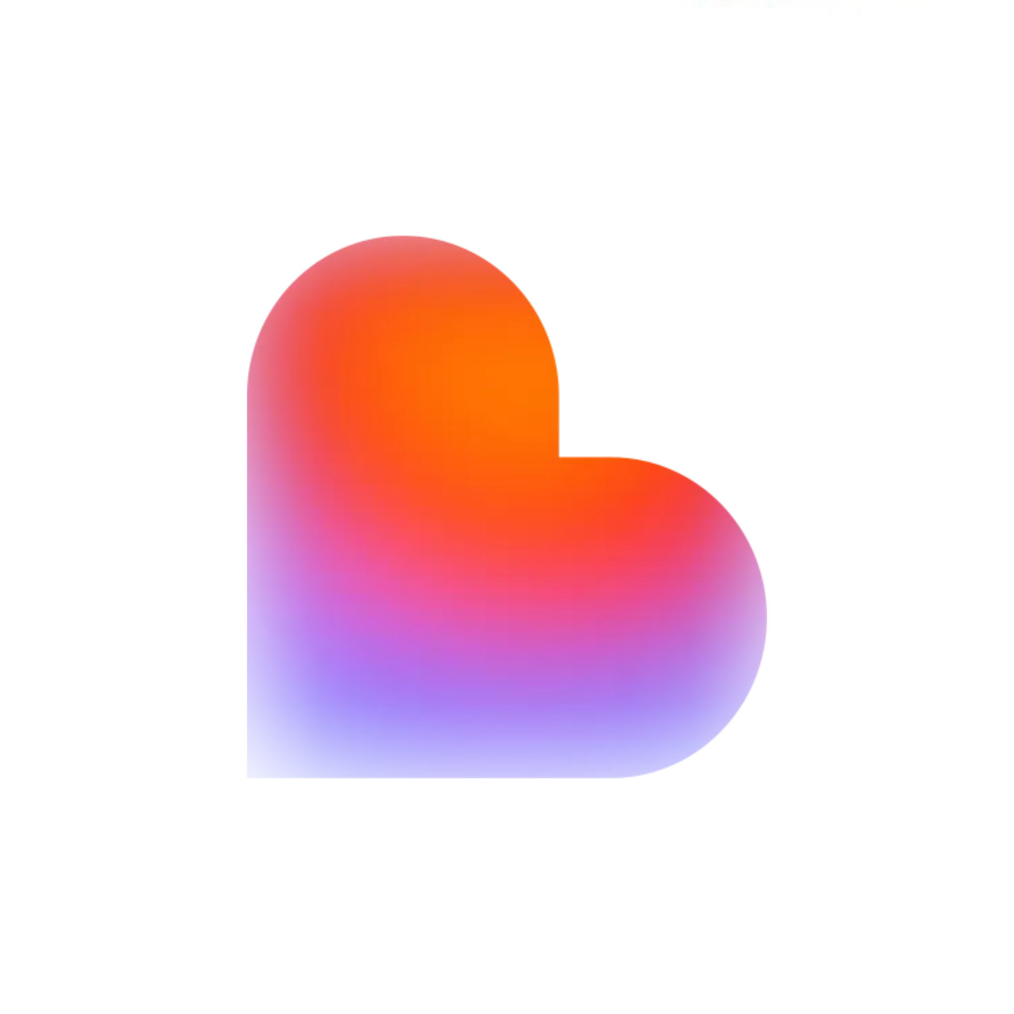 A gradient-colored abstract shape with shades of pink, orange, purple, and blue on a white background.