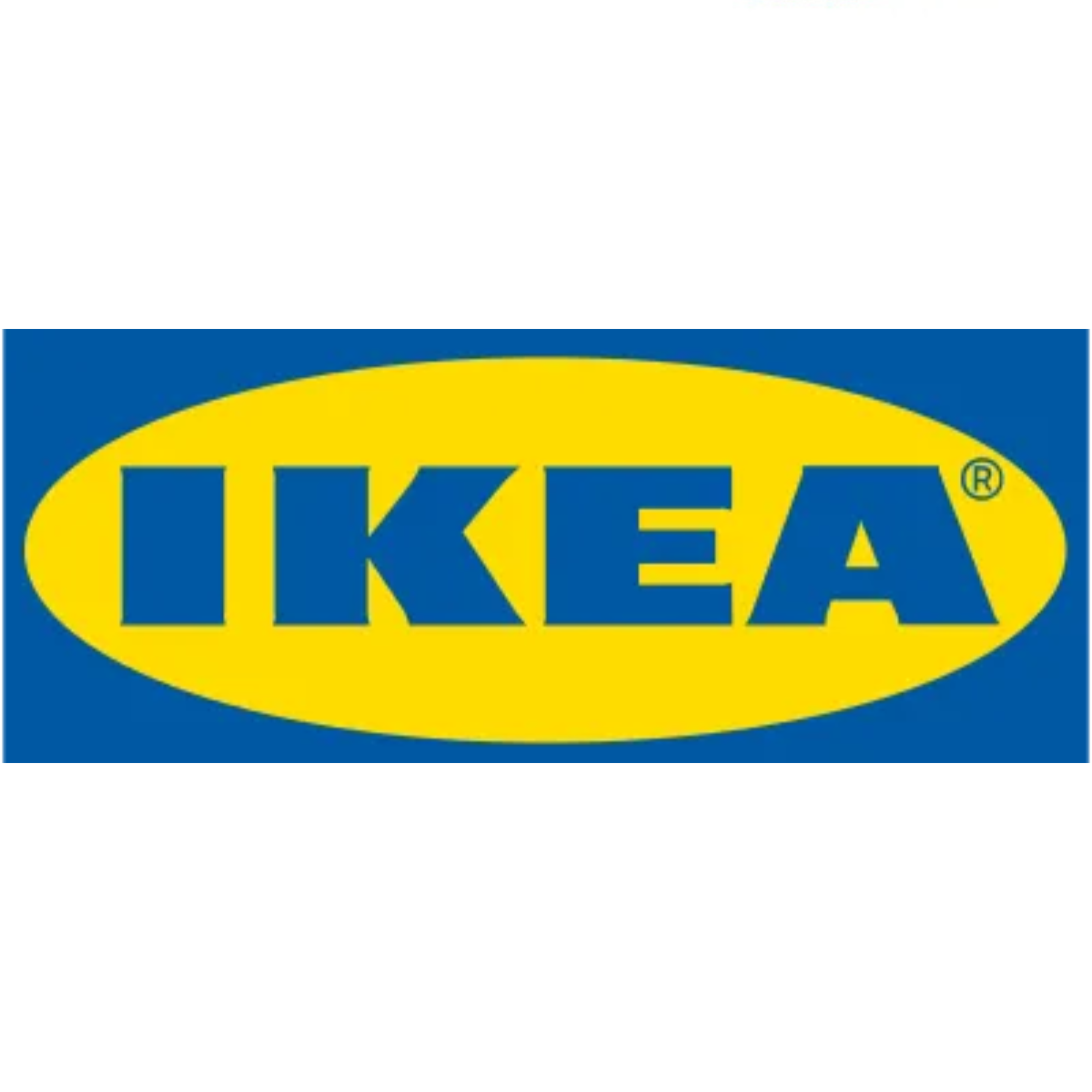 Close-up of a packaging label with a blue background, featuring the yellow and blue logo of IKEA.