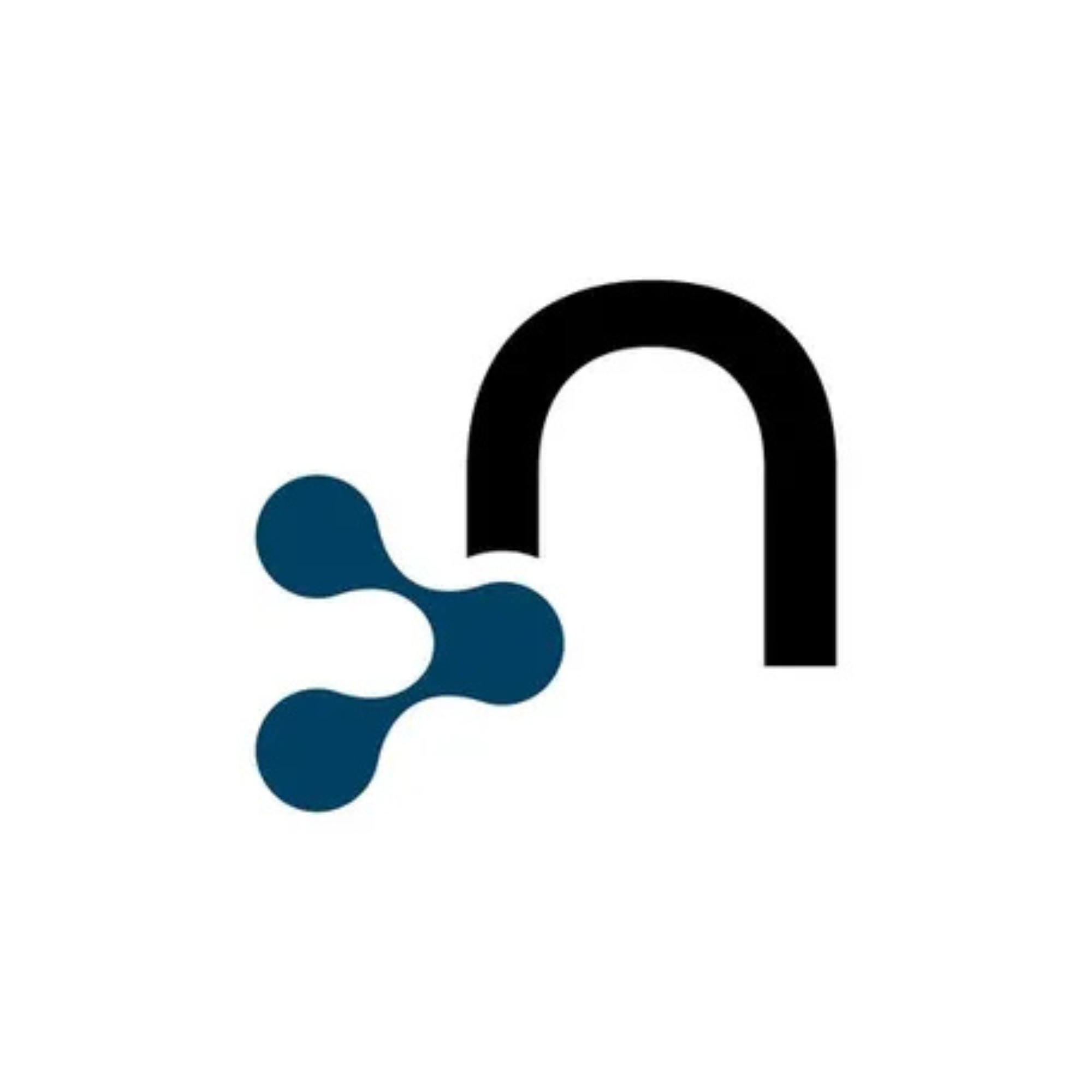 Blue question mark with black outline on white background.