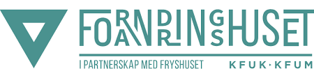 Logo med teksten 'Forningshuset' og undertekst 'Partnership with Eryshuset' samt forkortelsene 'KFUK-KFUM'.