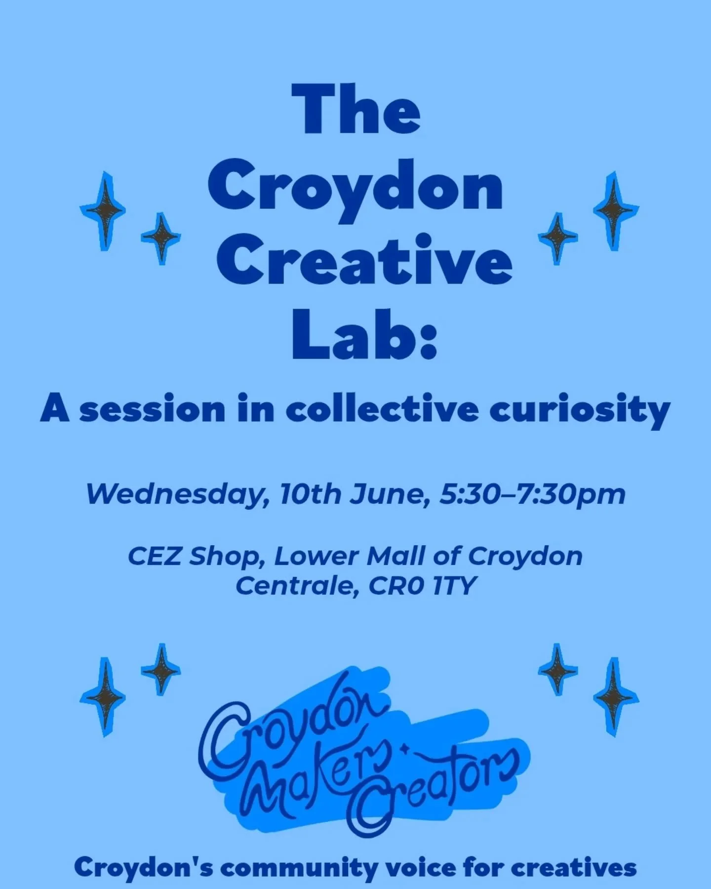 ✨YOU ARE INVITED TO✨

The Croydon Creative Lab: A session in collective curiosity

🗓️ Wednesday 10th June
🕔5:30&ndash;7:30pm
📍@croydoncd_ CEZ Shop, Lower Mall of Croydon Centrale, CR0 1TY

We&rsquo;ll be joined by Sam Furness, founder of @creative