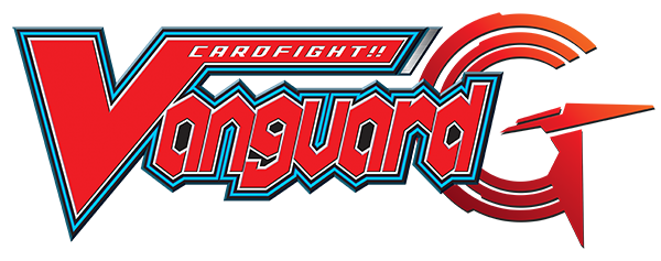 Logo for the Cardfight!! Vanguard trading card game with stylized text and a red swoosh.