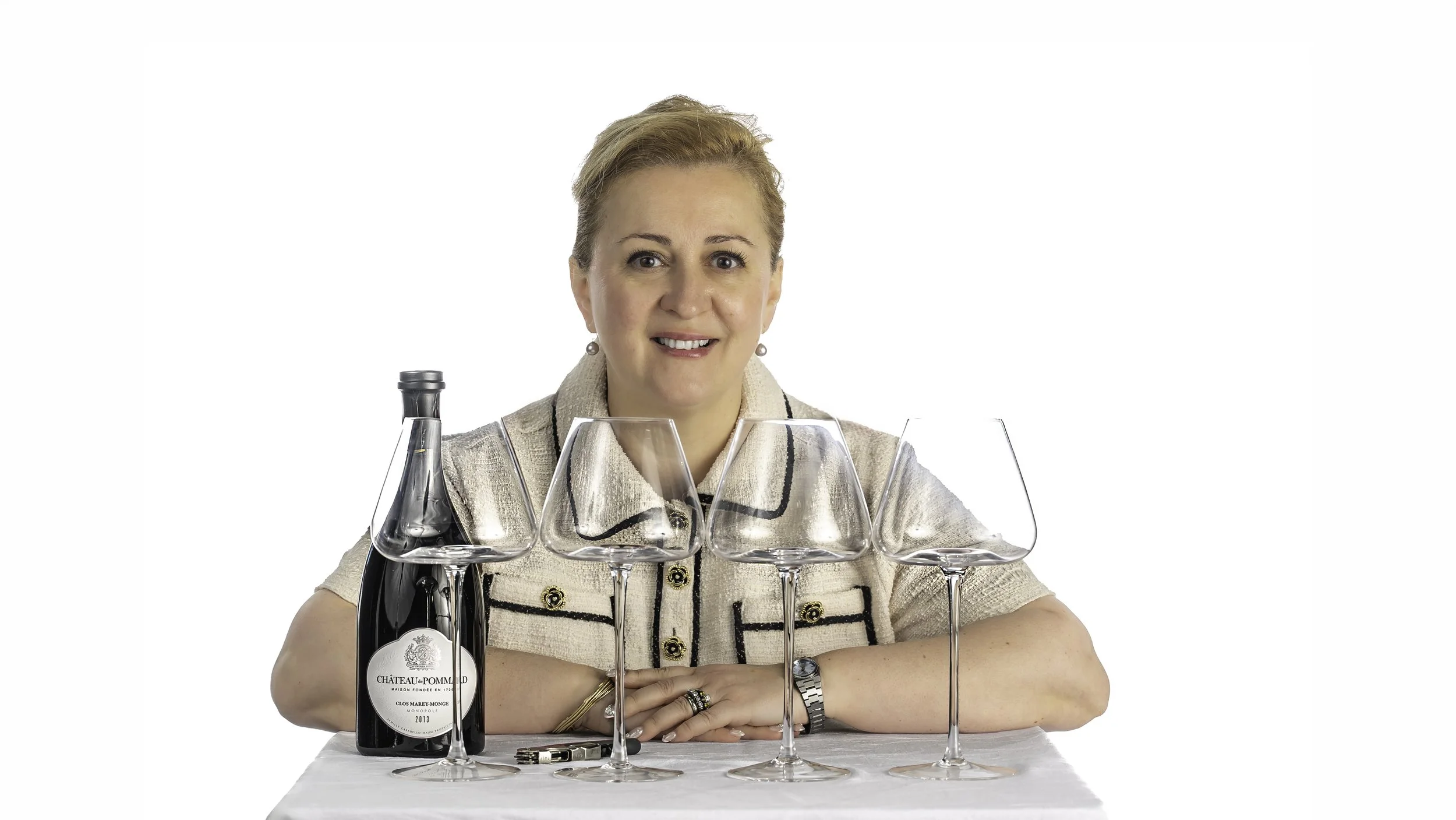 woman with wine set up in front