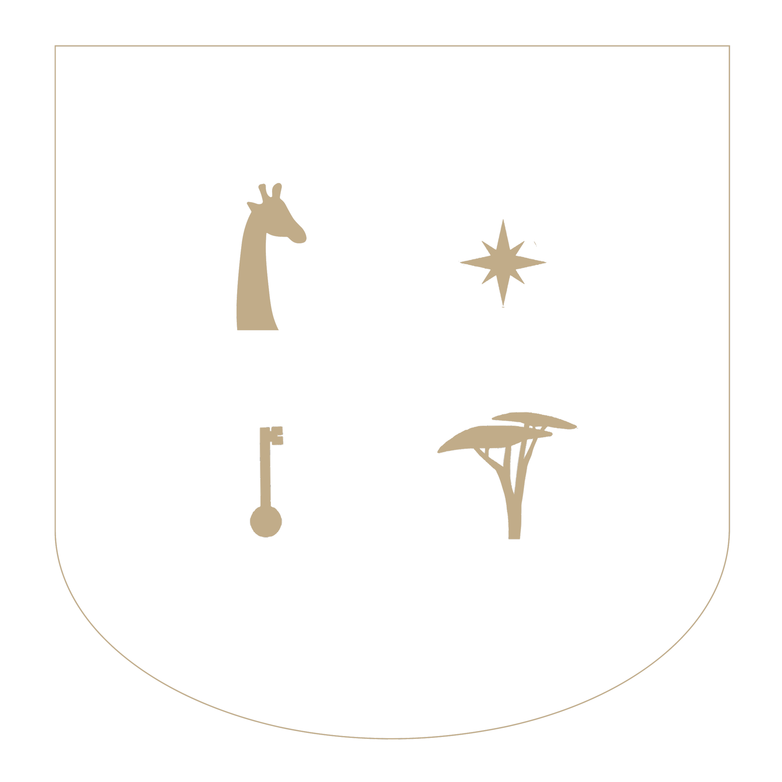 House of Wild Logo with a giraffe, compass star, key and acacia tree enveloped in a crest.
