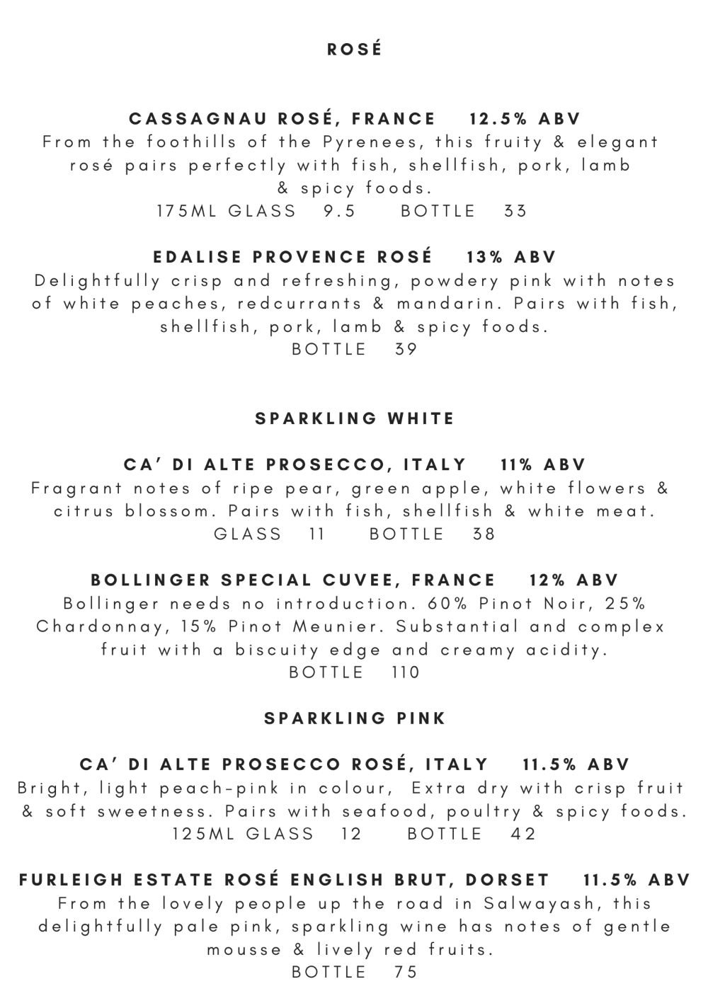 Sparkling Wine List