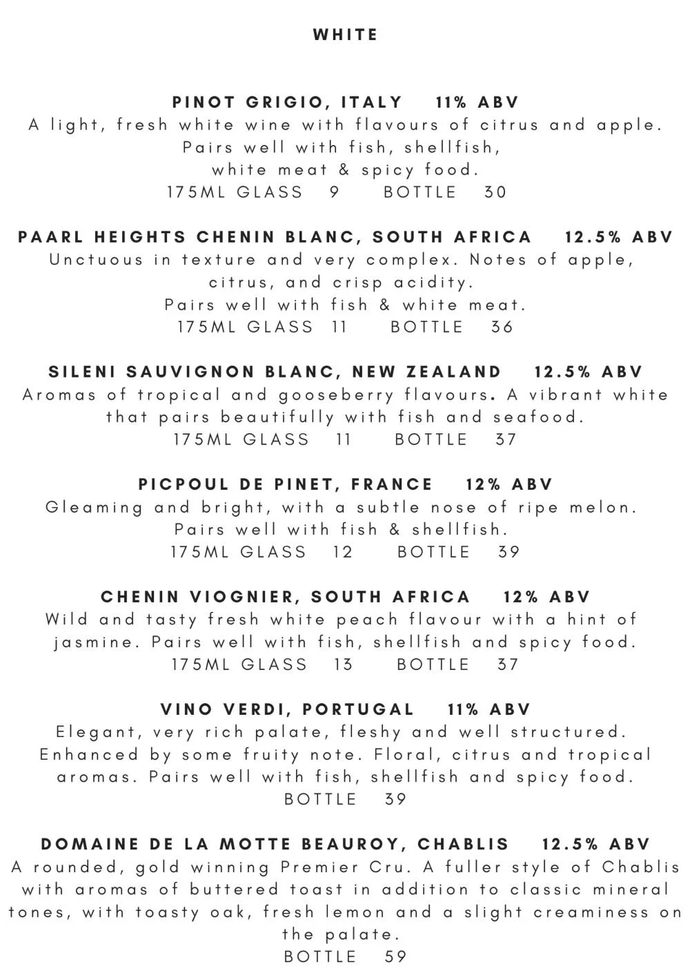 White Wine List