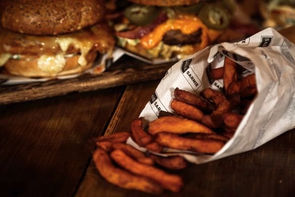 Take-away burger with side