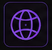 Icon of a globe with a grid pattern and a surrounding outline, in purple.