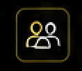 Icon of three people in a group, outlined in yellow and white on a black background.