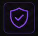 A purple shield icon with a checkmark inside, suggesting security or protection.