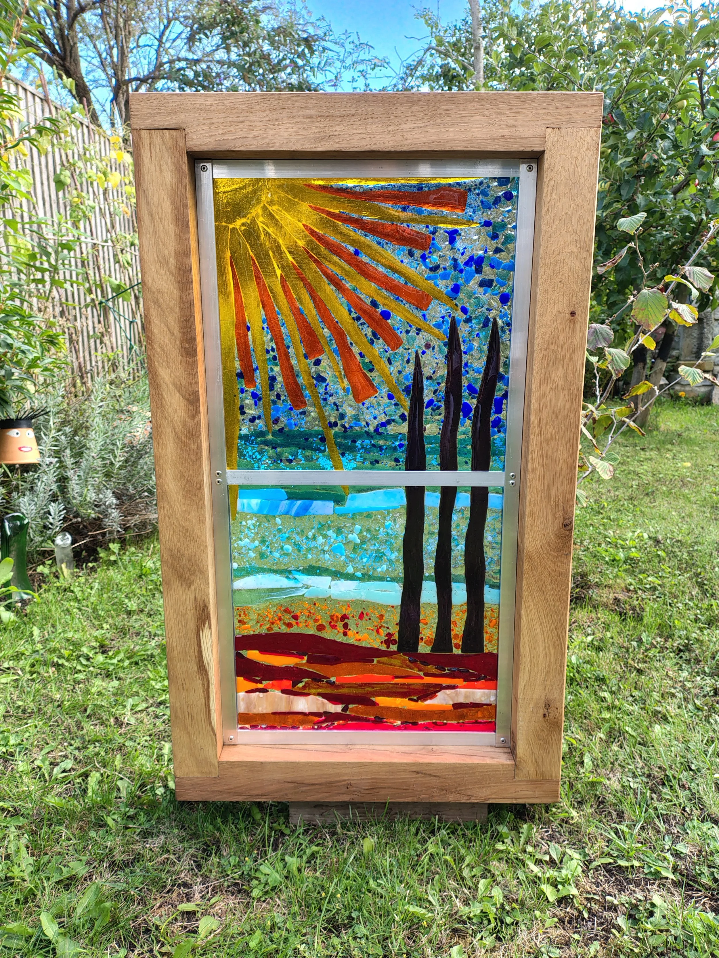 Fused Glass picture panel in oak frame