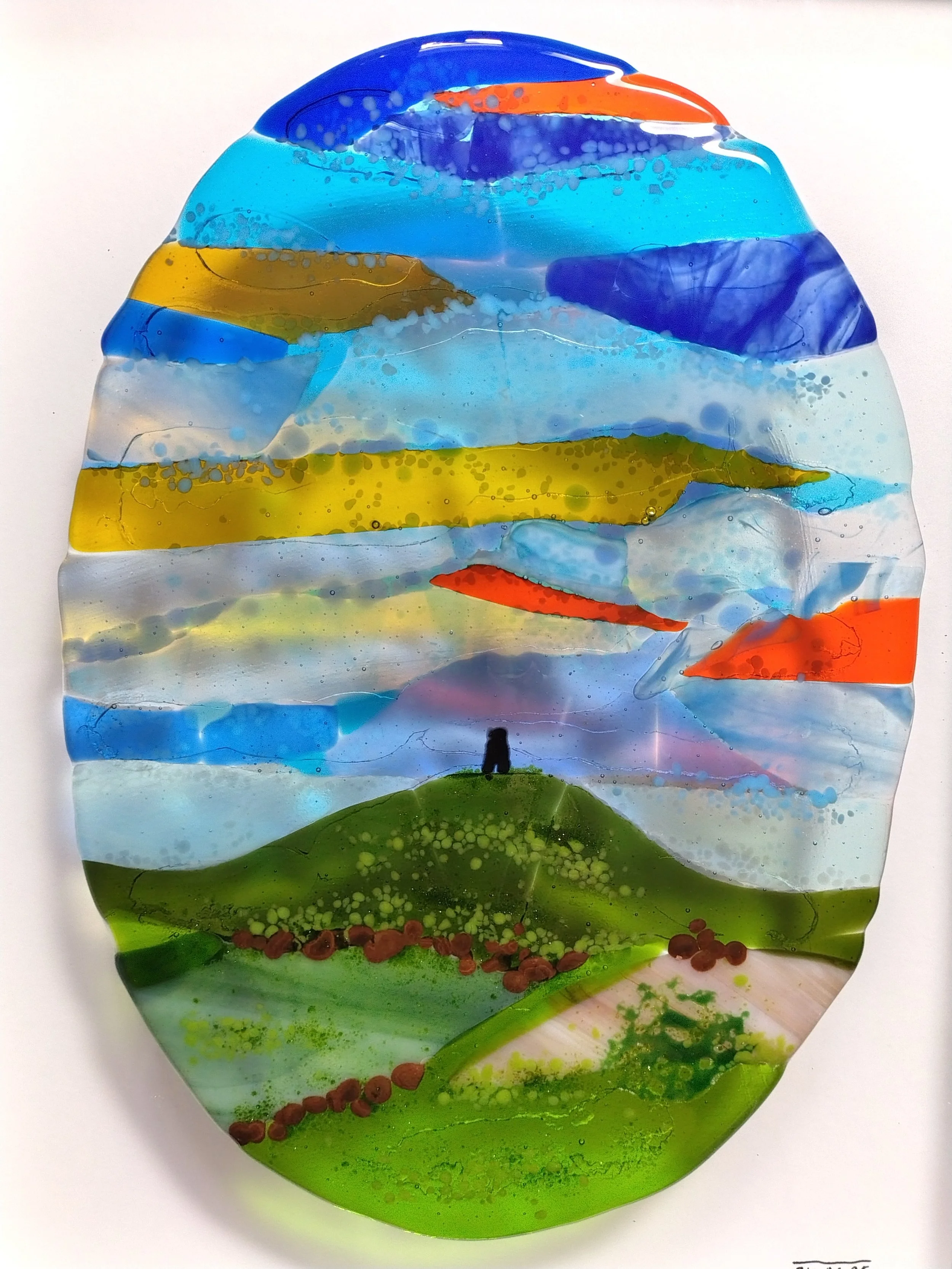Oval Glastonbury Tor Fused Glass Picture