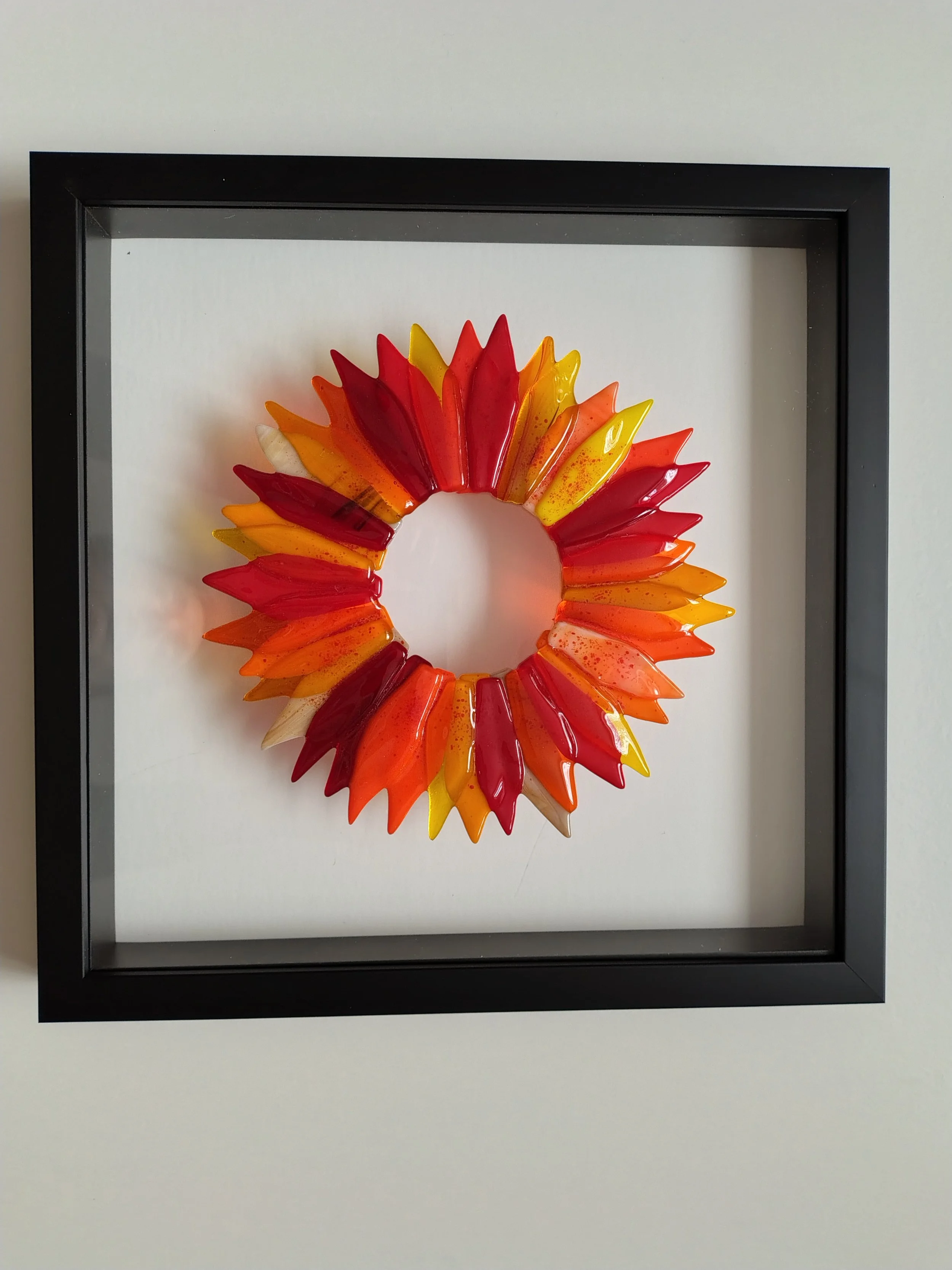 Framed Fused Glass Wreath in Warm Tones