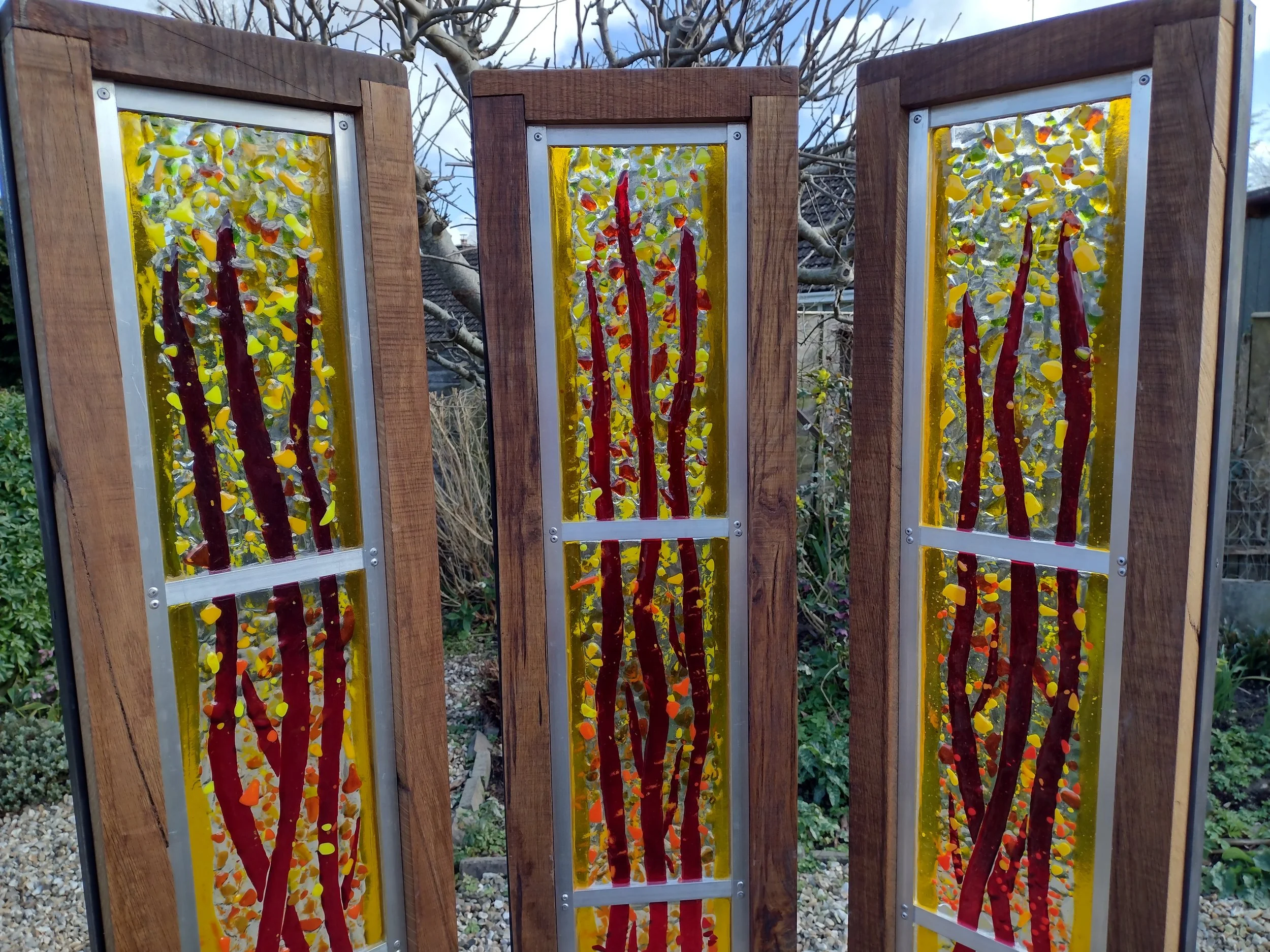 Close up of glass garden art