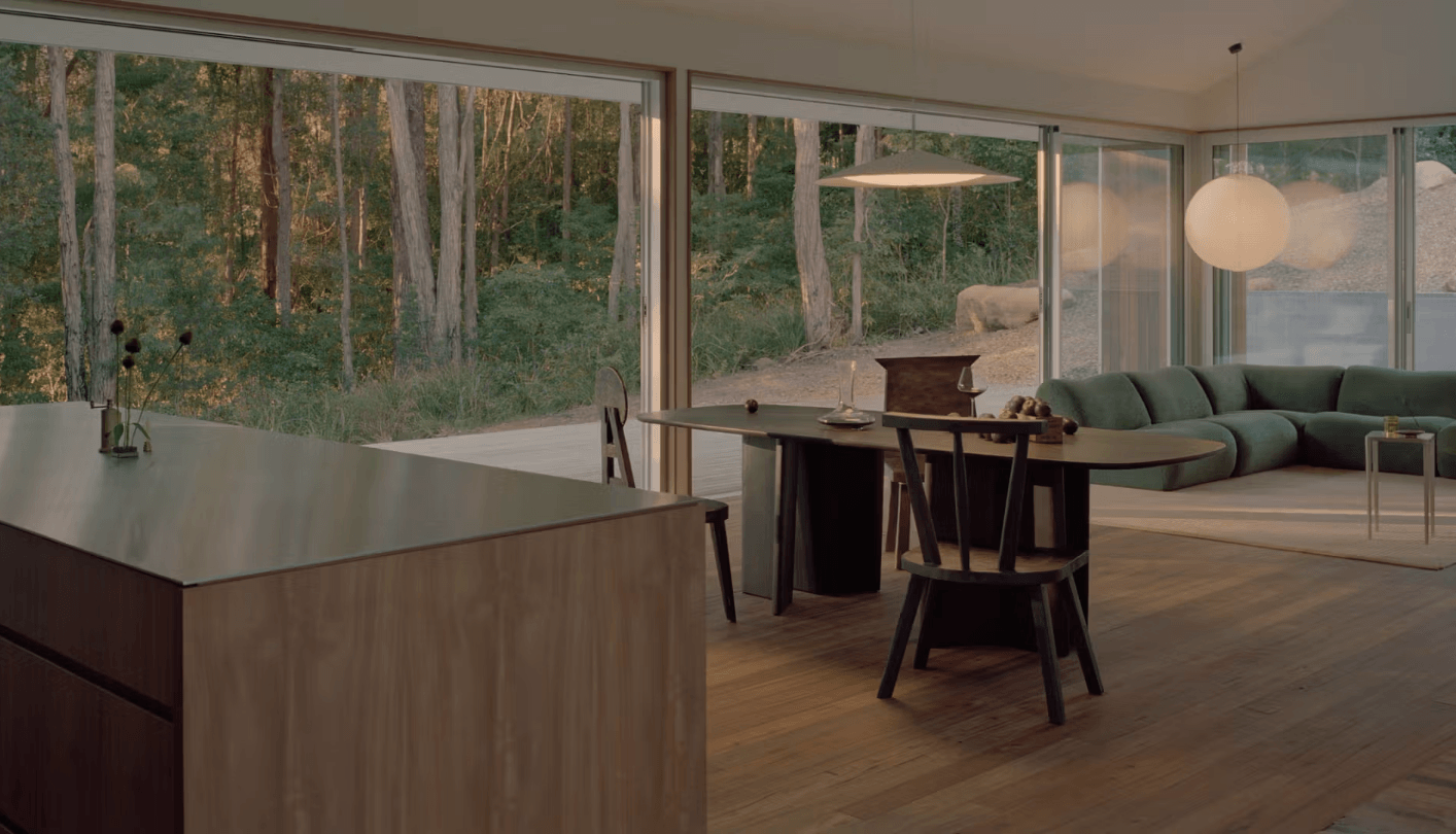 sliding glass doors with bushland views