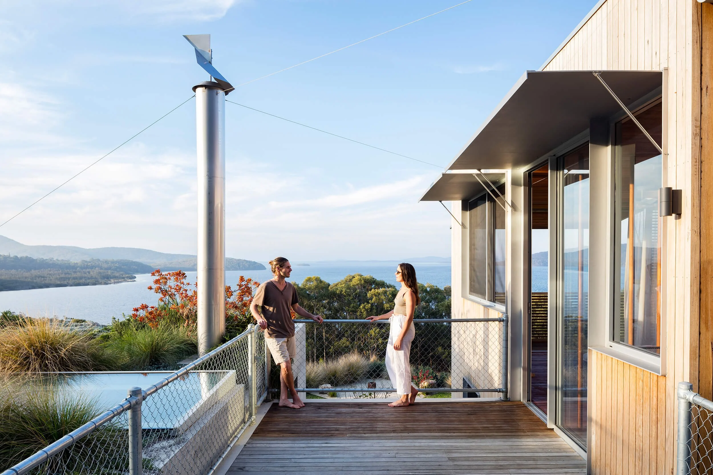 Northerly-facing lake house with cultivated landscaping, Pacific Palms