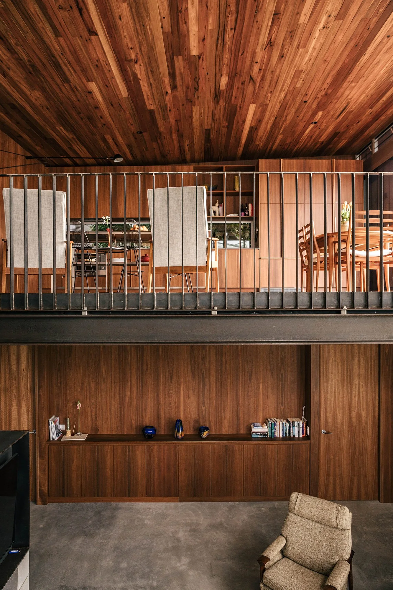 Stunning mezzanine juxtaposition of upstairs and downstairs communal areas