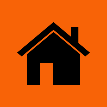 Black house icon on orange background