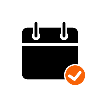 Calendar icon with a check mark symbol.