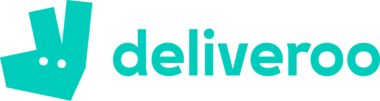 Deliveroo logo featuring a stylized blue fox head with two black eyes and pointed ears, next to the word 'deliveroo' in lowercase blue letters.