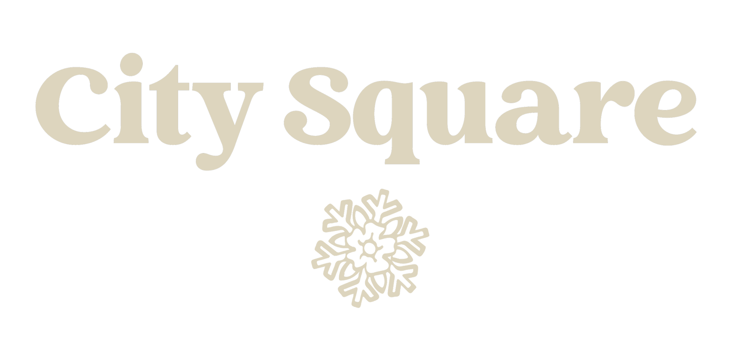 Text reads "City Square" with a decorative snowflake underneath, all on a black background.