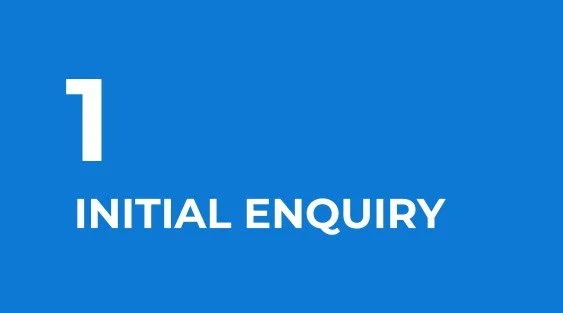 Blue background with white text reading '1 INITIAL ENQUIRY'.