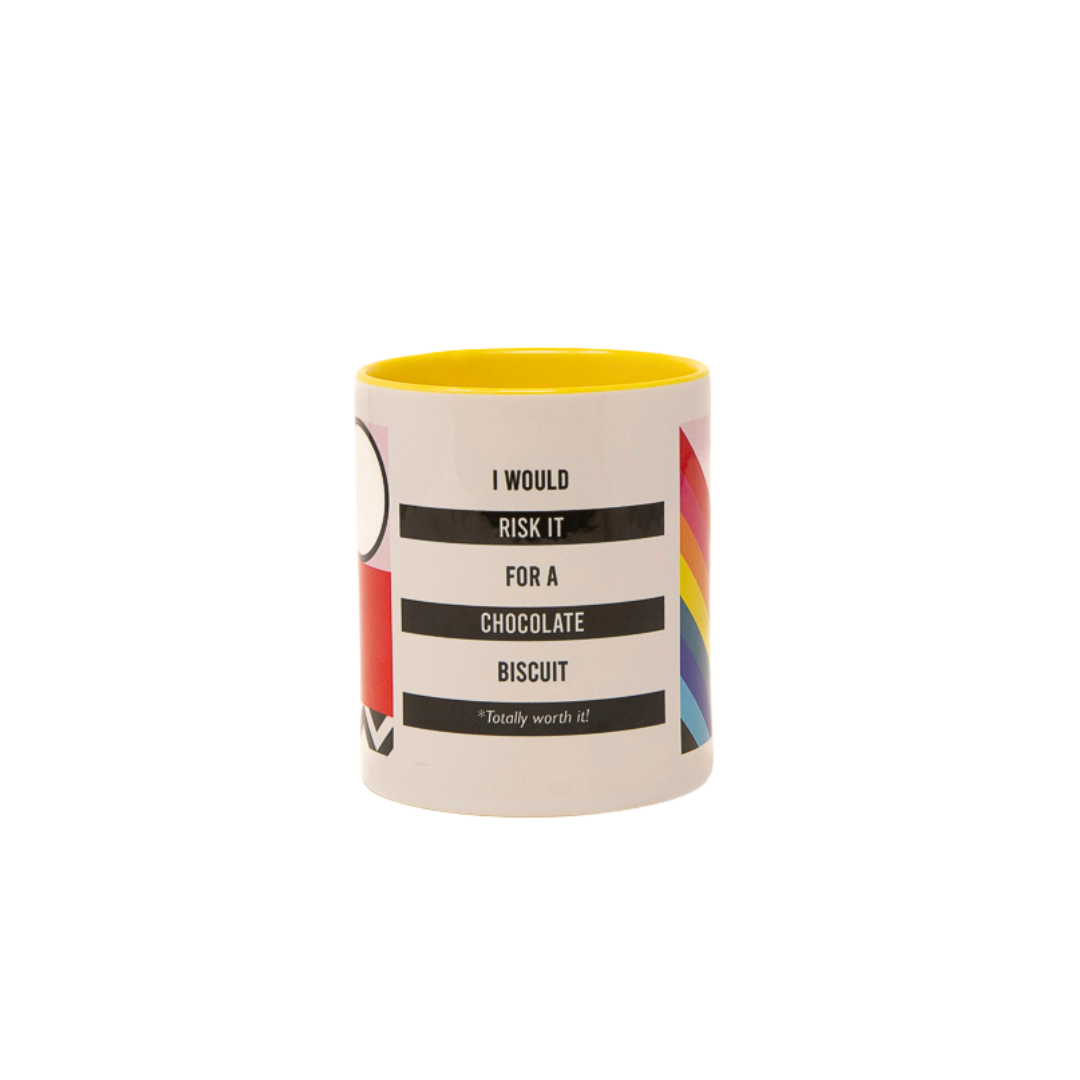 "I would risk it for a chocolate biscuit" ceramic mug & wooden coaster set