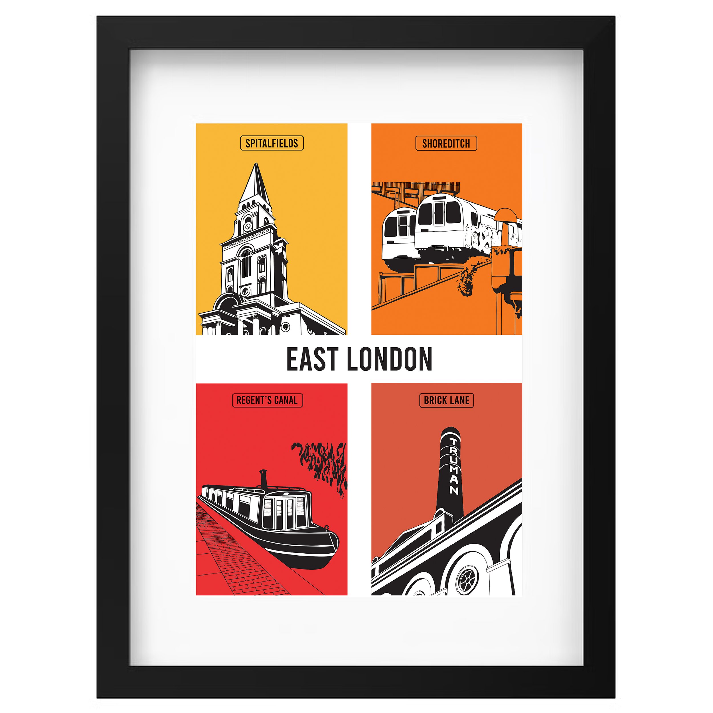 East London Giclée Print in a black frame