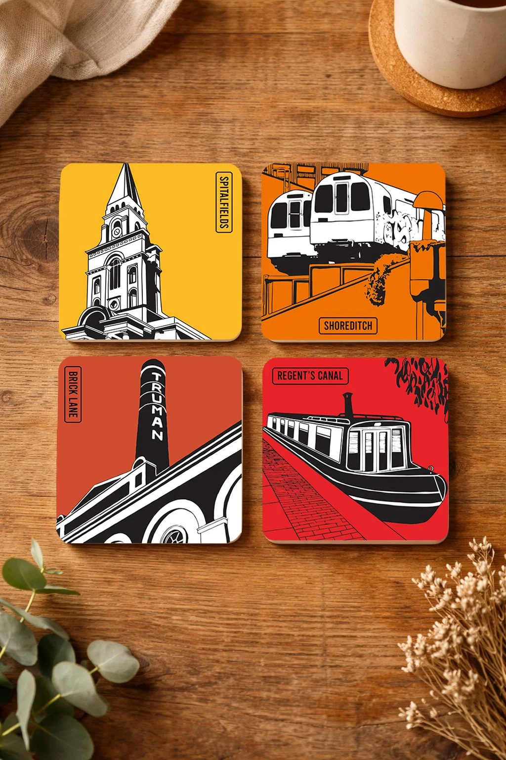 East London Square Ceramic Coaster Set of 4
