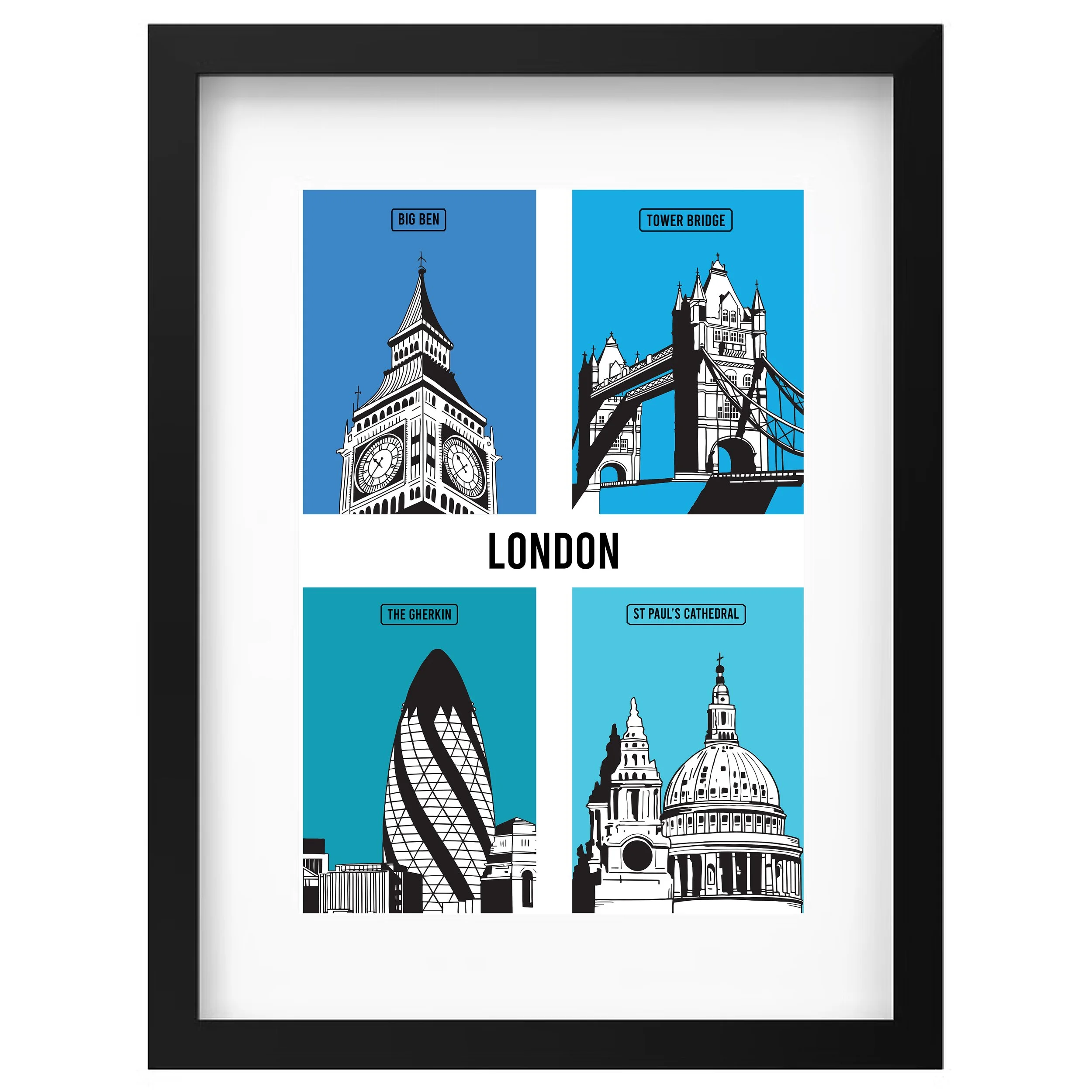 London Giclée Print in a black frame