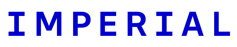 Close up of 'IMPERIAL' text in blue