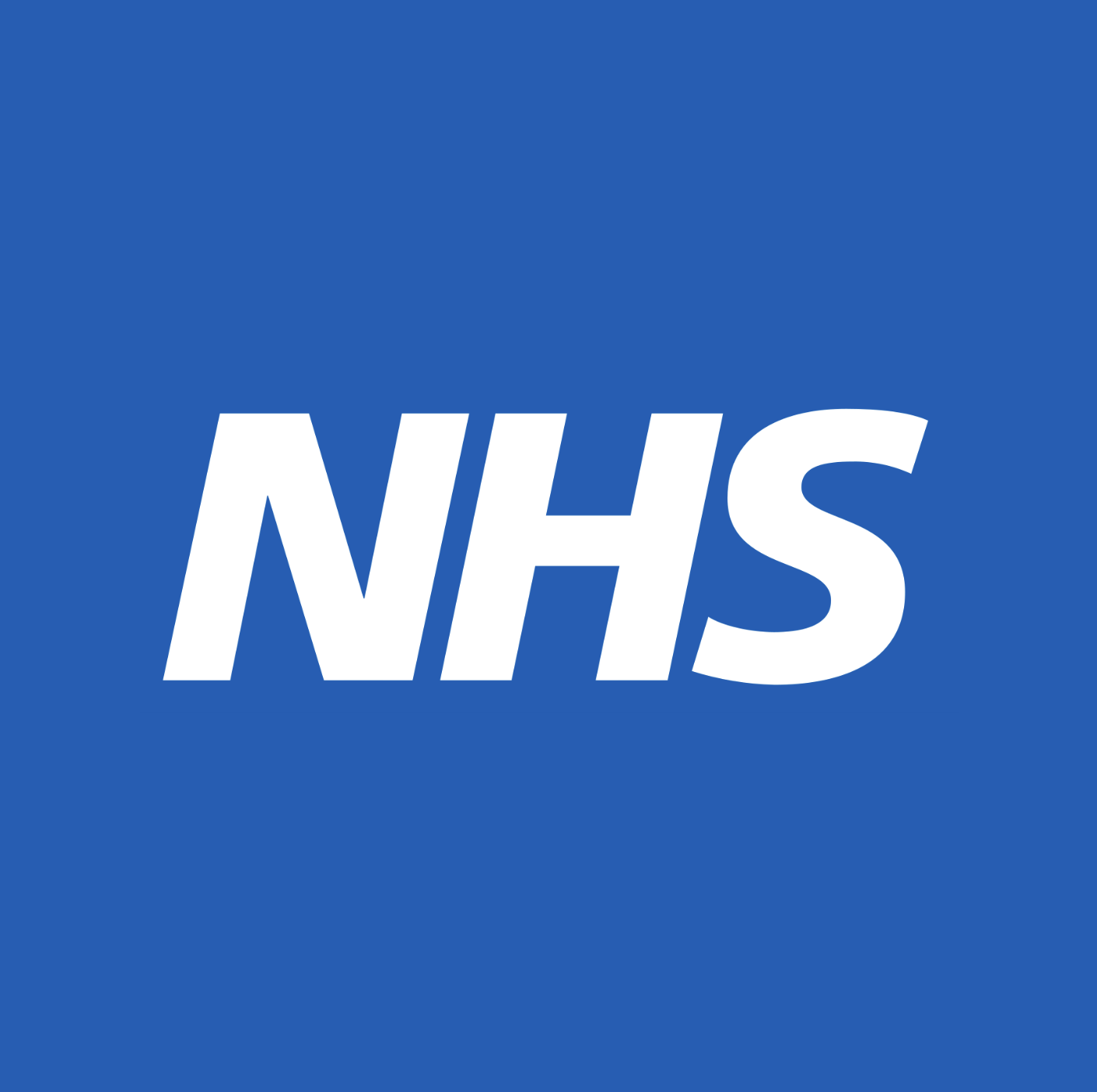 NHS logo on a blue background.