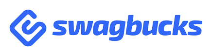 Swagbucks logo with blue text and emblem on a white background