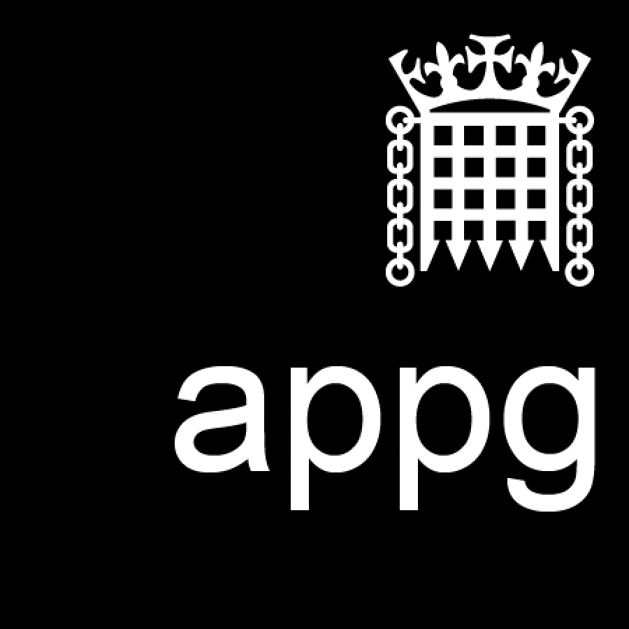 Black background with a white crown and chain logo above the lowercase white letters 'appg'.
