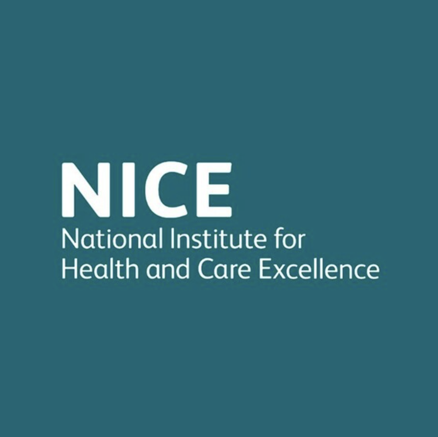 Logo of the National Institute for Health and Care Excellence (NICE) with text on a teal background.