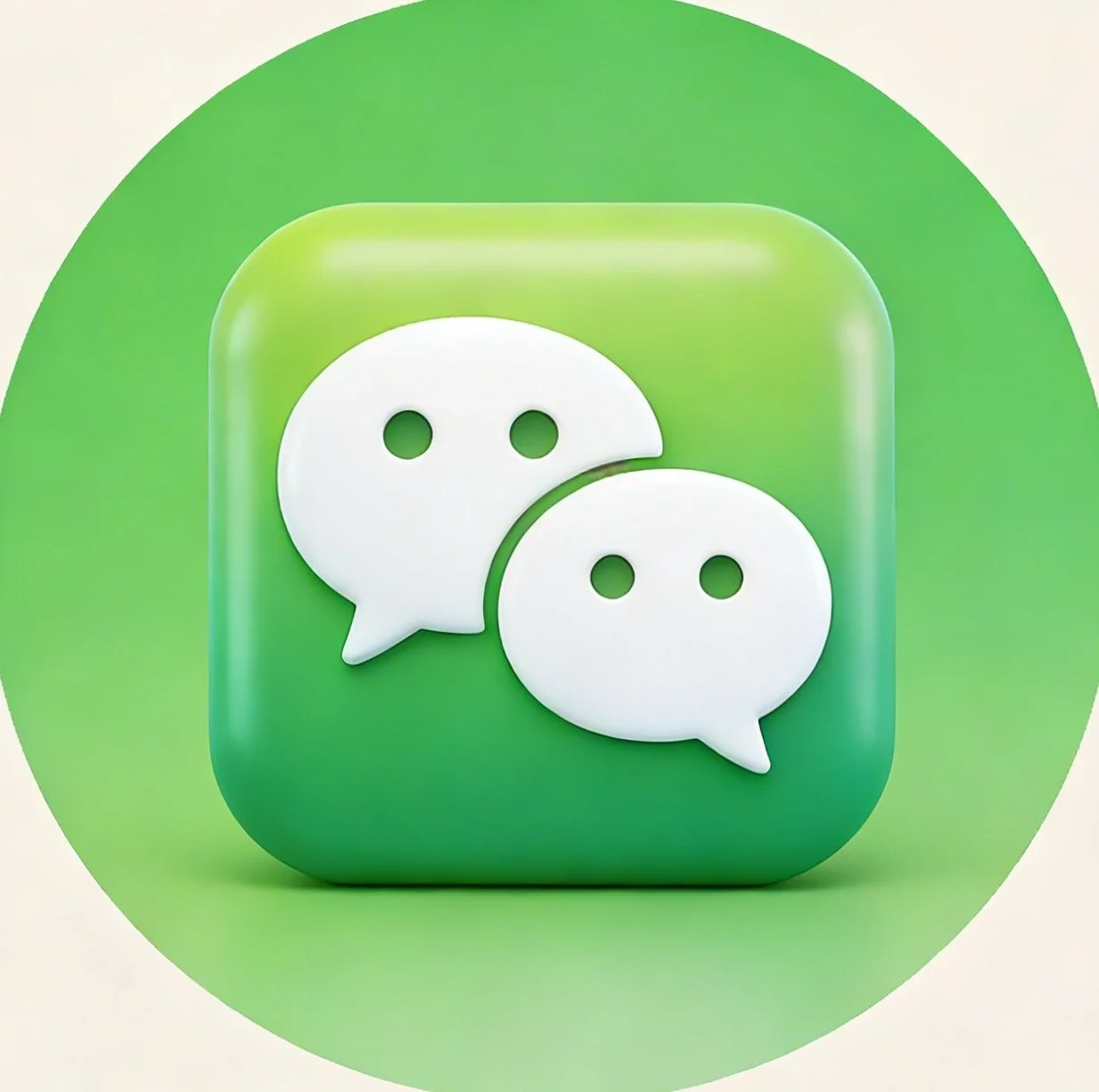 Icon of the WeChat app featuring two white speech bubbles with black dots inside, set against a green circular background.