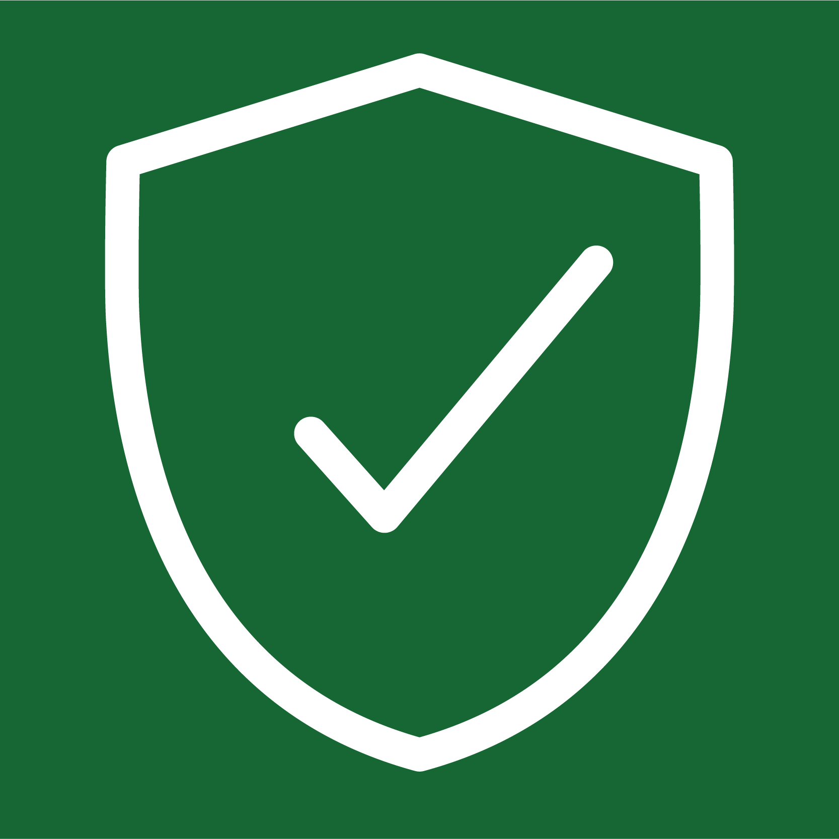 A green shield emblem with a white outline and a check mark in the center.