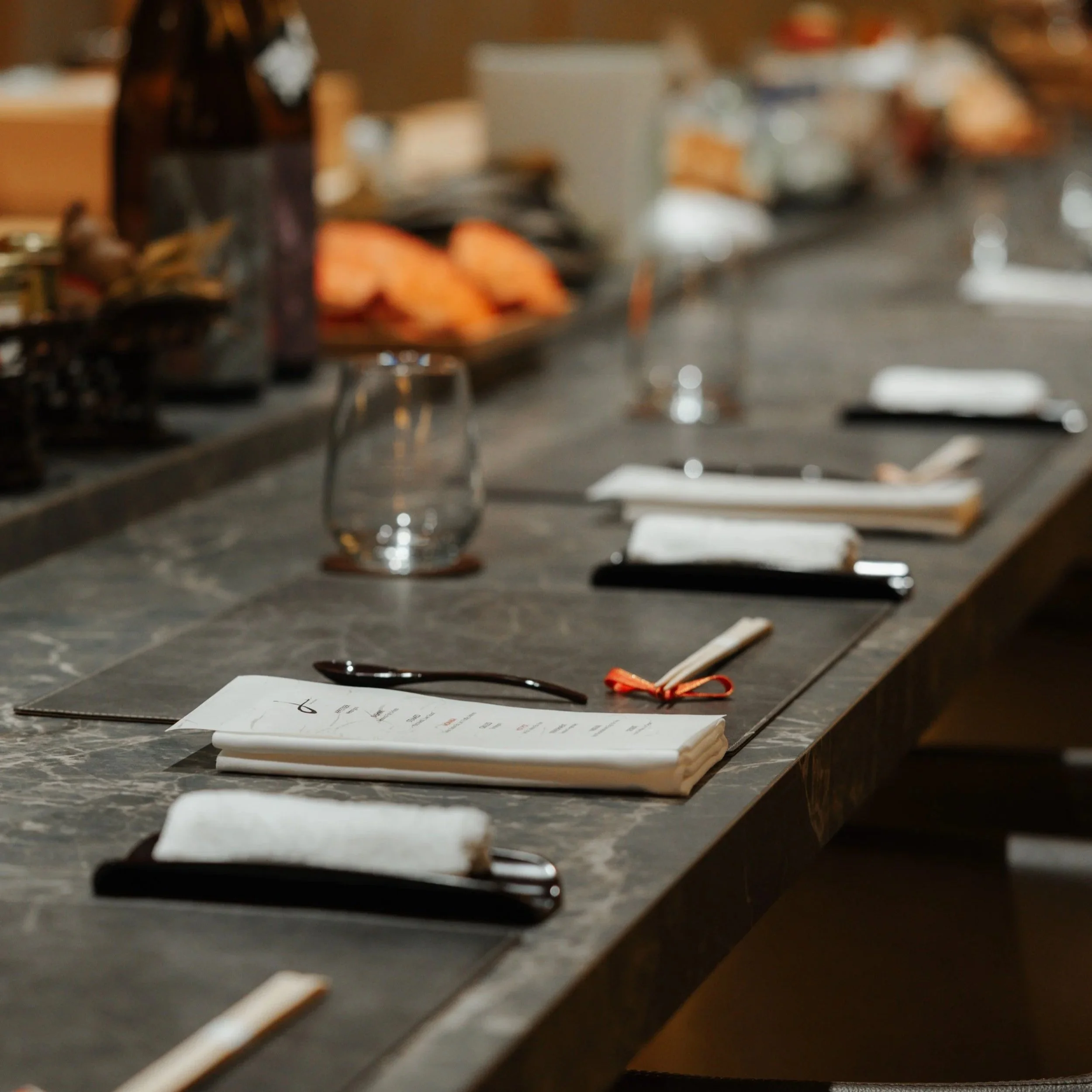 Intimate Japanese counter table setting at Jiin Omakase.