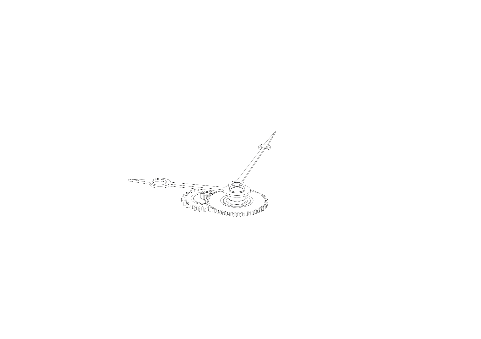 Line drawing of clock gears and watch hands on a white background.