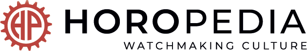 HOROPEDIA logo with a gear and clock design, and the words 'Watchmaking Culture'