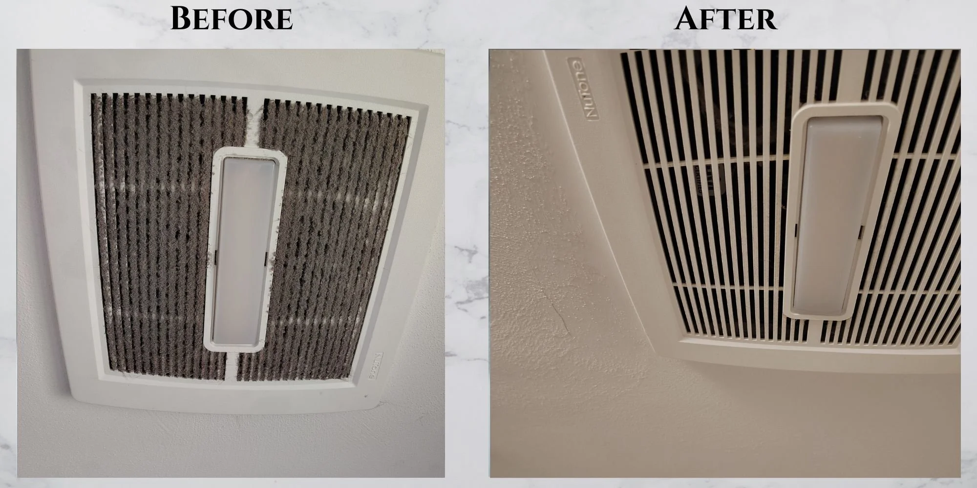"No detail left untouched. This bathroom vent was completely clogged with thick dust before a meticulous deep clean brought it back to life."