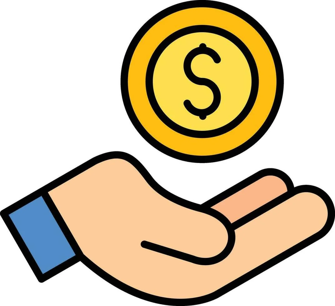 Une main stylisée tenant une pièce de monnaie avec un symbole dollar.