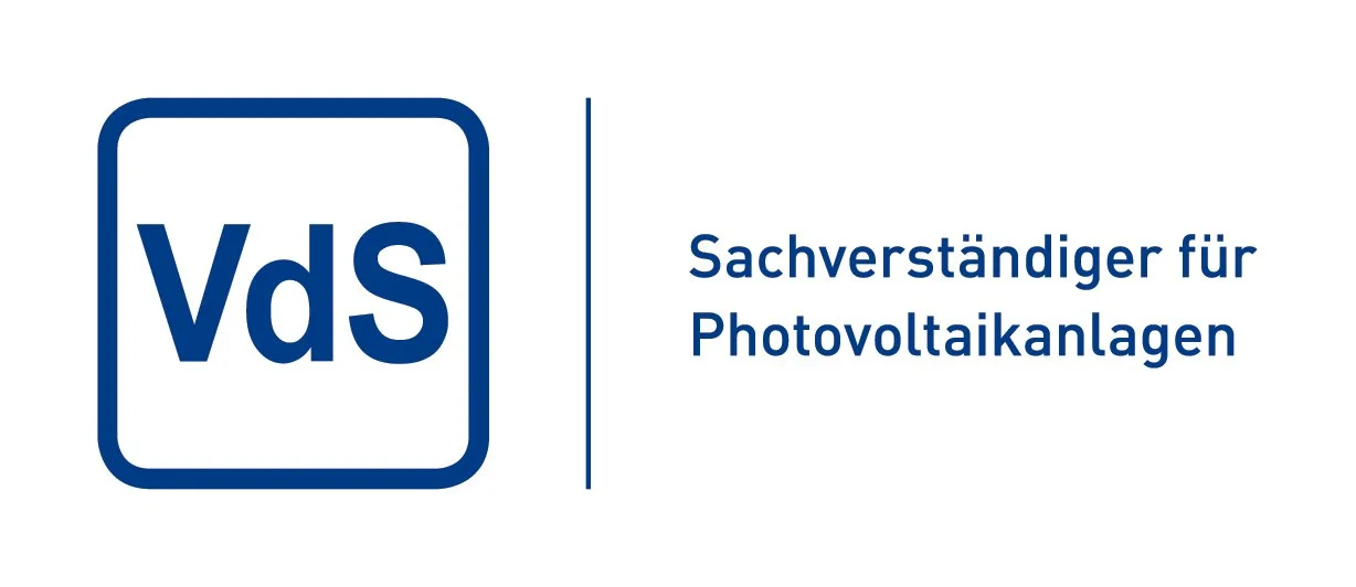 Logo des VdS, ein deutscher Sachverständigenorganisation für Photovoltaikanlagen, in Blau und Weiß