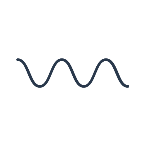 An abstract line art illustration of a sine wave, depicted as a wavy blue line on a black background.